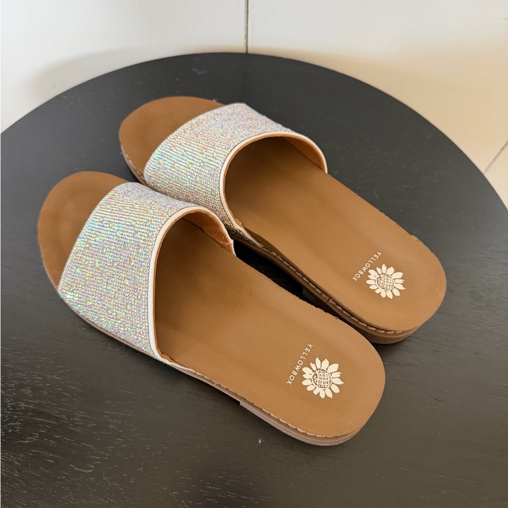 Yellow Box Women's Sparkling Slide Sandals - Silver and Brown